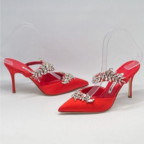 Manolo Blahnik Lurum 90MM Embellished Satin Mules size 36 - Picture 11 of 14